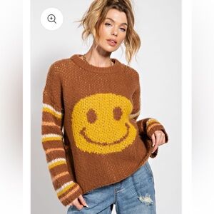 NWT Easel Oversized Happy Face Sweater Sweatshirt Top Vintage-Style 70s Hippie M